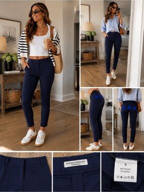 Daniela Fargion Florence Navy Stretch Pants with Blue Star Appliqué Back Size S